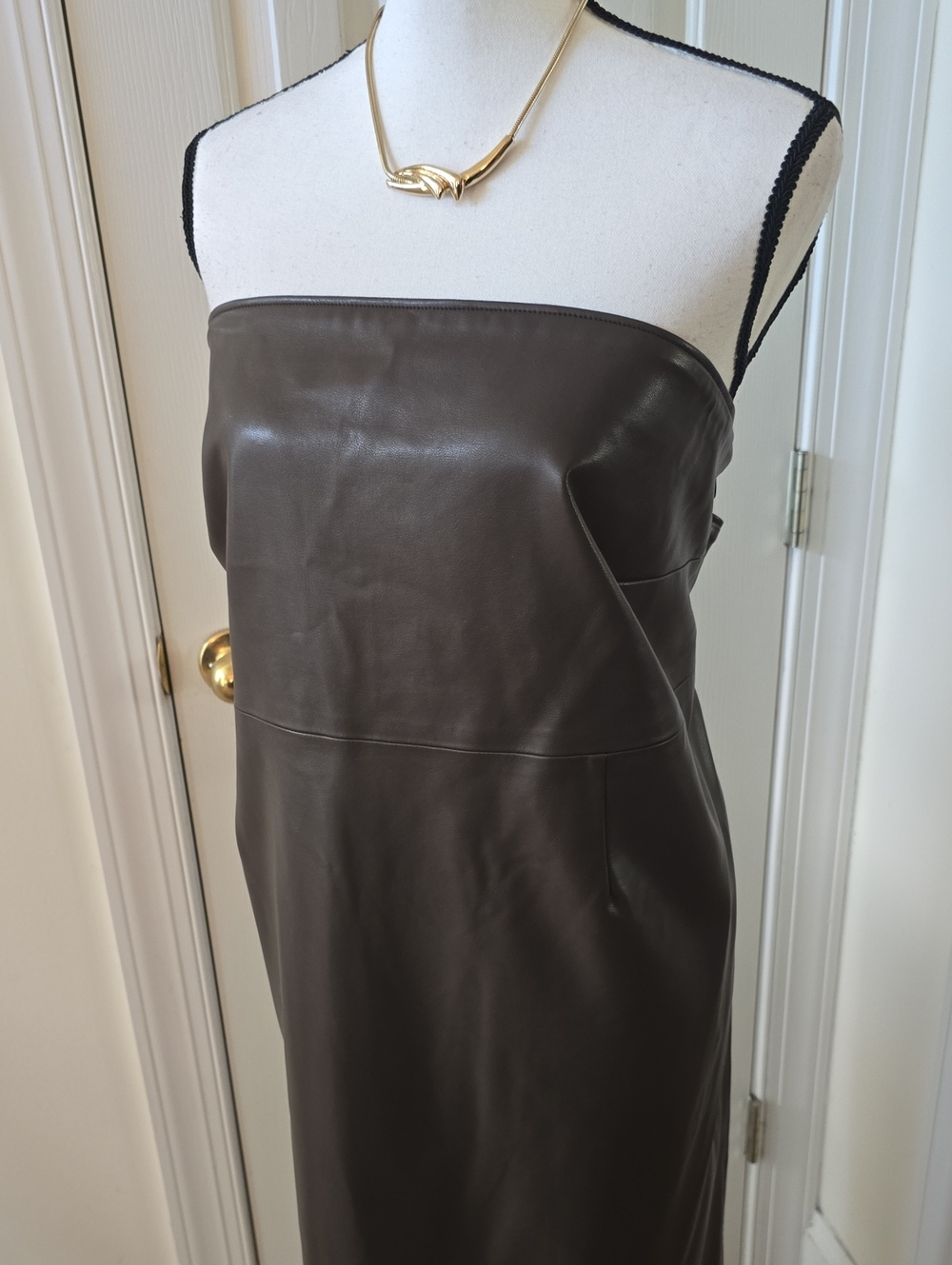 Ashley Graham Brand Women's Plus Size Brown Faux Leather Strapless Dress 20W - Picture 6 of 16